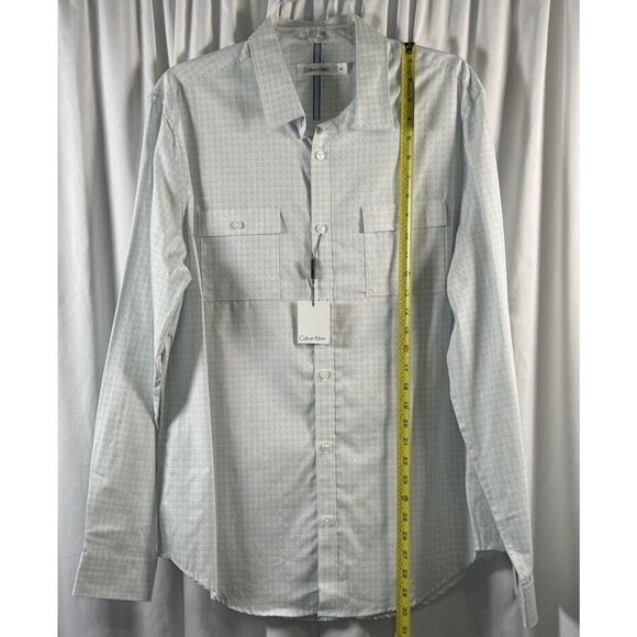 Calvin Klein NWT Plaid Cotton Flap Pocket Shirt White Blue L sustainable 77-16 - Picture 10 of 14